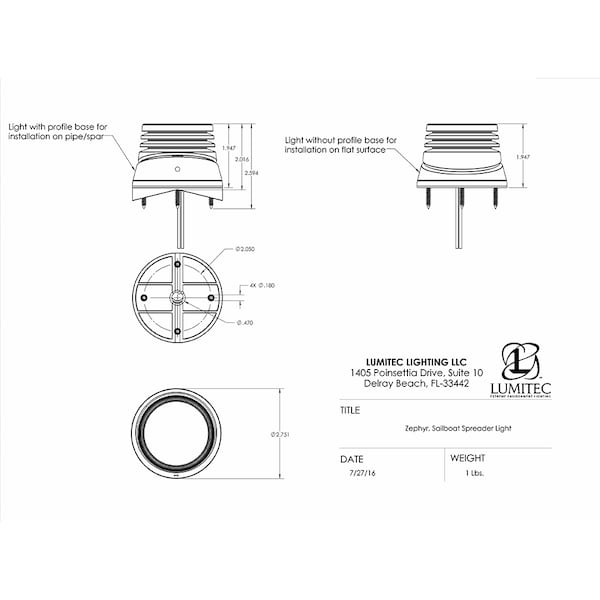 Zephyr LED Spreader/Deck Light-Brushed White Base-White Non-Dimming